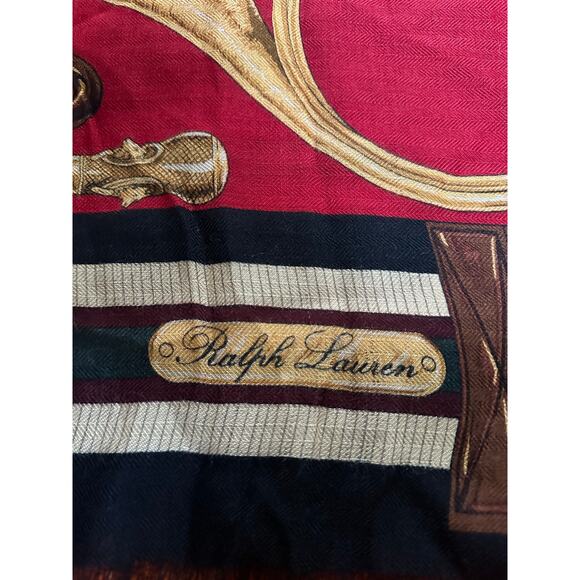 Ralph Lauren equestrian wool Silk horse Scarf Black Red 50x50” large READ - Picture 11 of 16